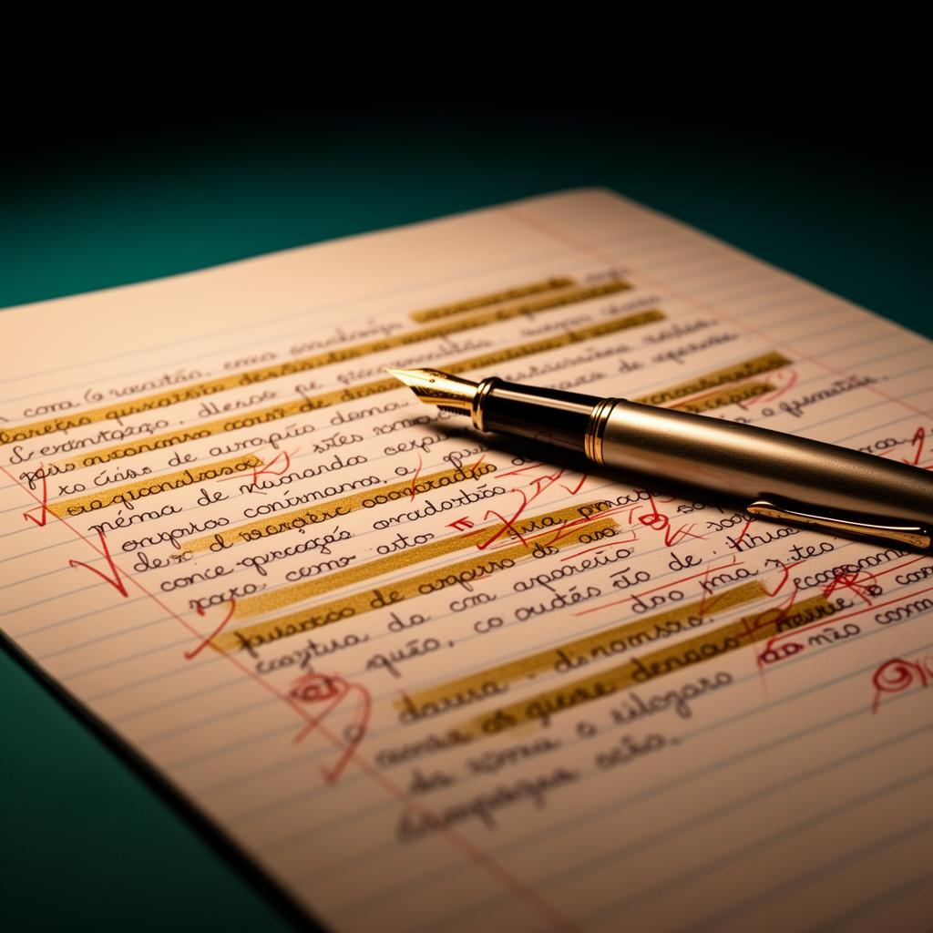 Redação analisada com correções e marcações