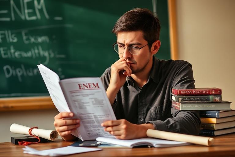 Diploma enrolado sobre livros de literatura ao lado de planner em branco